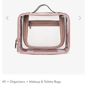 Calpak Pink Makeup Organizer with Clear Design and Zipper Closure